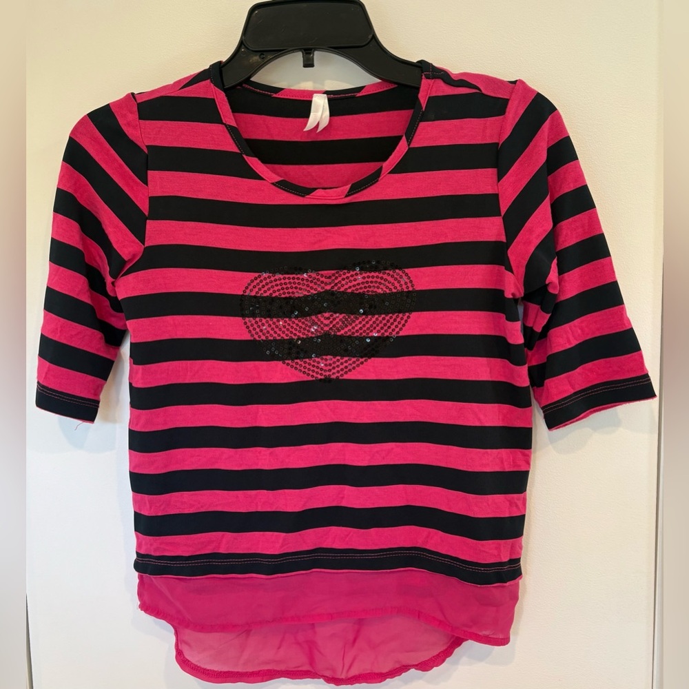Pink and Black Striped Kids Top